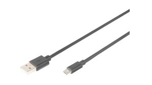 Cable, Wtyk USB A - Wtyk USB Micro-B, 3m, USB 2.0, Czarny