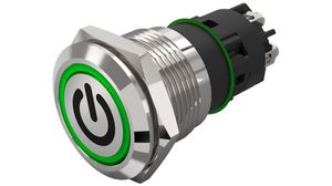 Podświetlany przełącznik przyciskowy Funkcja chwilowa 1CO LED Zielony Symbol gotowości Zacisk śrubowy
