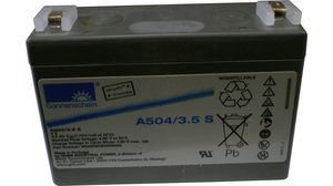 Rechargeable Battery, Lead-Acid, 4V, 3.5Ah, Blade Terminal, 4.8 mm
