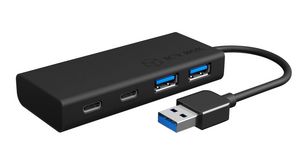 USB Hub, USB-A Plug, 3.0, USB Ports 4, USB-A Socket / USB-C Socket