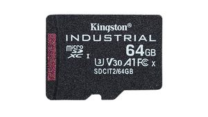 Industrial Memory Card, microSD, 64GB, 100MB/s, 80MB/s, Black