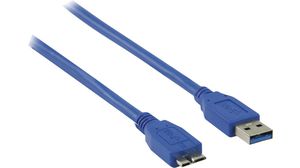 Cable, Wtyk USB A - Wtyk USB Micro-B, 5m, USB 3.0, Niebieski