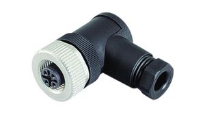 Circular Connector, M12, Socket, Right Angle, Poles - 4, Screw Terminal, Cable Mount