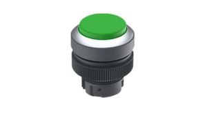 Illuminated Pushbutton Actuator with Metallic Silver Frontring Latching Function Raised Button Green IP65 RAFIX 22 QR