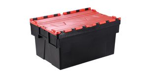 Boîte de rangement avec couvercle, 77l, 600x400x400mm, Noir / Rouge