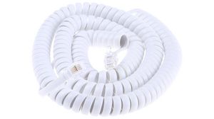 Telephone Cable, RJ9 Plug - RJ9 Plug, Coiled, 5m, White