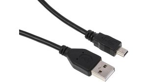 Cable, USB-A Plug - USB Mini-B 5-Pin Plug, 500mm, USB 2.0, Black