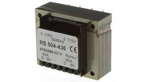 Transformateurs pour circuits imprimés, 2x 115 VAC, 2x 6 VAC, 12VA