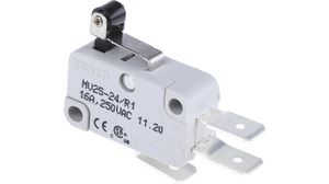 Micro Switch , 16A, 30mA, 1CO, 4.7N, Short Roller Lever