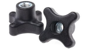 4-Arm Clamping Knob, Screw-On, M8, Black, Pack of 10 pieces