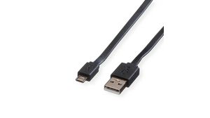 Cable, USB-A Plug - USB Micro-B Plug, 1m, USB 2.0, Black