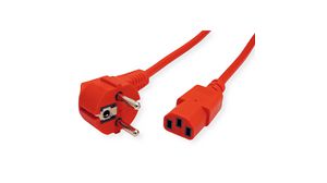 AC-strömkabel, DE/FR typ F/E (CEE 7/7)-kontakt - IEC 60320 C13, 1.8m, Röd