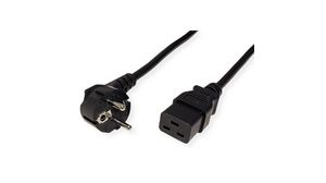 AC Power Cable, DE/FR Type F/E (CEE 7/7) Plug - IEC 60320 C19, 2m, Black