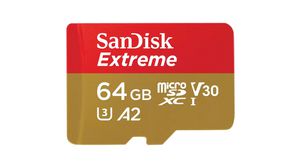 Industrial Memory Card, microSD, 64GB, 160MB/s, 60MB/s, Gold / Red