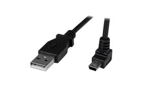 USB-kábel, derékszögű (fel), USB A dugó - USB Mini-B, 1m, USB 2.0, Fekete