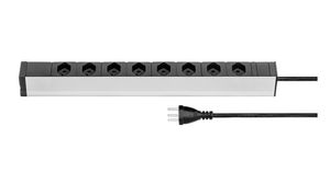 Prodlužovací kabel ALU 8x Zásuvka CH typ J (T23) - Zástrčka CH typ J (T23) Černá/Stříbrná 3m