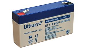 Rechargeable Battery, Lead-Acid, 6V, 1.3Ah, Blade Terminal, 4.8/6.3 mm