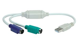 Câble de convertisseur Fiche USB A - 2x prises femelles PS/2 242mm Blanc