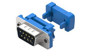 D-Sub Connector with UNC 4-40 Nut, Plug, DE-9, IDC, Blue