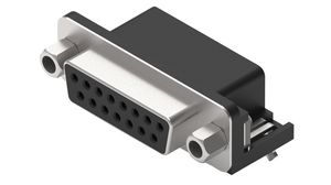 Connecteur D-Sub avec vis hexagonale, 10.3mm, coudé, Prise femelle, DA-15, Broches circuit imprimé, Noir
