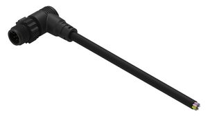 Cable Assembly, Polyamide 6.6, M12 Plug - Bare End, 8 Conductors, 2m, IP67, Angled, Black