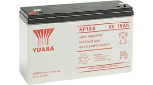 Oplaadbare batterijen, Loodzuur, 6V, 10Ah, Bladaansluiting, 4,8 mm