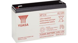 Genopladeligt batteri, Blysyre, 6V, 12Ah, Fladstik, 6,3 mm