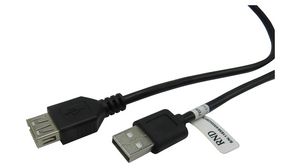 Cable, USB-A Plug - USB-A Socket, 4.5m, USB 2.0, Black