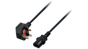 Câble d'alimentation AC, Fiche UK Type G (BS1363) - IEC 60320 C13, 1.8m, Noir