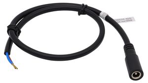 DC Connection Cable, 2.5x5.5x9.5mm Socket - Bare End, Straight, 5m, Black