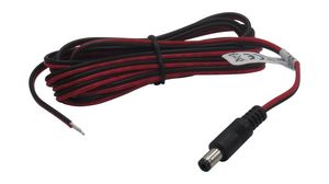 DC Connection Cable, 2.5x5.5x9.5mm Plug - Bare End, Straight, 2m, Black / Red