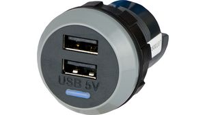 Prise USB encastrable, IP65, Car, 2x USB-A, 3A, 15W, Noir