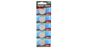 Button Cell Battery, Lithium, CR2450, 3V, Pack of 5 pieces