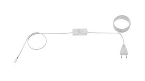 AC Power Cable with Intermediate Switch, Euro Type C (CEE 7/16) Plug - Bare End, 1.8m, White
