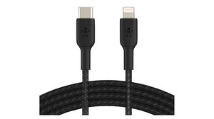 Kabel pleciony, Wtyk USB C - Złącze Apple Lightning, 1m, Czarny