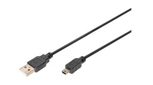 Cable, USB-A Plug - USB Mini-B, 3m, USB 2.0, Black