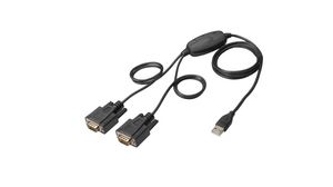 USB seriell adapterkabel, 1.5m, RS-232, 2 DB9, hane