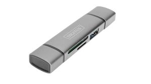 Memory Card Reader, External, Number of Slots 2, USB-C 2.0/USB-A 3.0, Grey