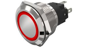 Illuminated Pushbutton Switch Momentary Function 1CO LED Red Ring Soldering Connection