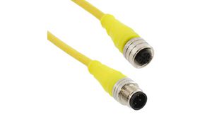 Cordset, Yellow, Straight, 4A, 22AWG, 2m, M12 Plug - M12 Socket, Conductors - 4