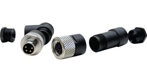 Circular Connector, M8, Socket, Right Angle, Poles - 3, Screw Terminal, Cable Mount