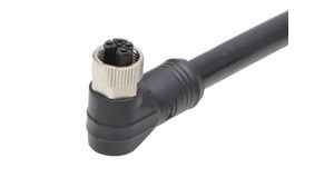 Cordset, Black, Angled, 12A, 16AWG, 1m, M12 Socket - Pigtail, Conductors - 4