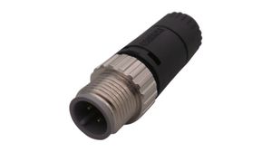 Circular Connector, M12, Plug, Straight, Poles - 4, Solder, Cable Mount