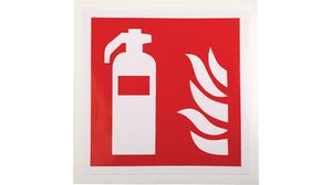 Safety Label, Fire Extinguisher, Square, White on Red, Vinyl, Safety Condition, 1pcs