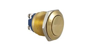 Pushbutton Switch Momentary Function 1NO, 19mm Panel Mount Gold