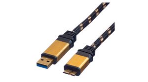 Kabel, USB A-Stecker - USB Micro-A-Stecker, 800mm, USB 3.0, Schwarz / Gold