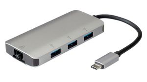 USB Hub, USB-C Plug, 3.0, USB Ports 3, USB-A Socket / RJ45 Socket
