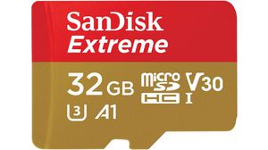 Extreme-MicroSD-muistikortti, microSD, 32GB, 100MB/s, 60MB/s, Kulta / Punainen