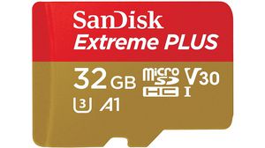 Carte mémoire pour téléphones portables, microSD, 32GB, 100MB/s, 90MB/s, Or / Rouge