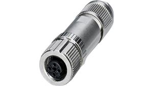 Sensor Connector, M12, Socket, Straight, Poles - 4, Push-In, Cable Mount